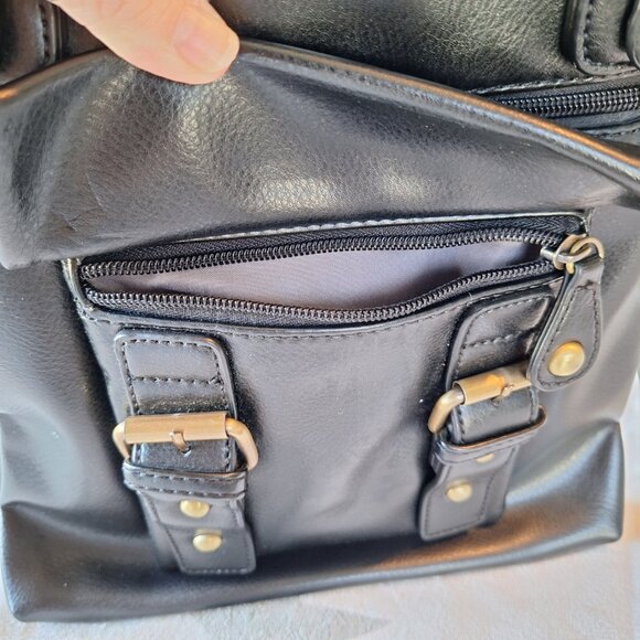 Black Zip Top Adjustable‎ Crossbody Strap Shoulder Bag Biker Goth Buckles - Picture 9 of 10